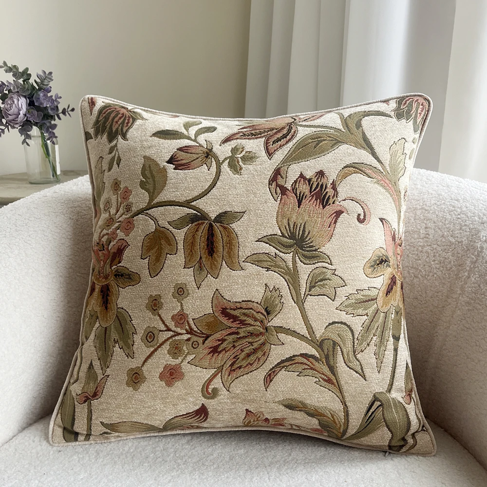 

Luxury Jacquard Woven Rayon Chenille Floral Pillow Case Home Decorative Soft Sofa Cushion Cover 1 Piece Pack Dry Clean