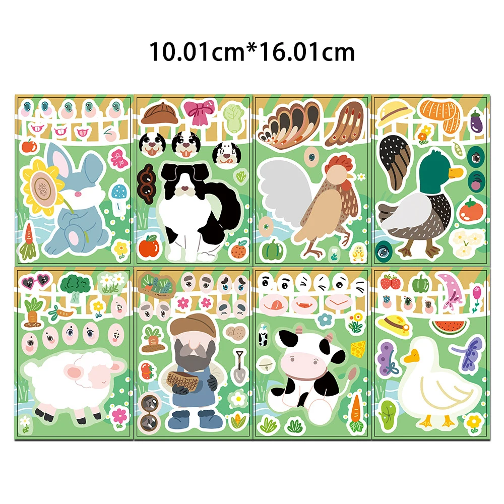8/16 Arkuszy Urocze Naklejki Puzzle z Kreskówkowymi Zwierzętami dla Dzieci DIY Zabawki do Samodzielnego Wykonania, Zabawne Naklejki do Składania, Edukacyjna Zabawka dla Dzieci