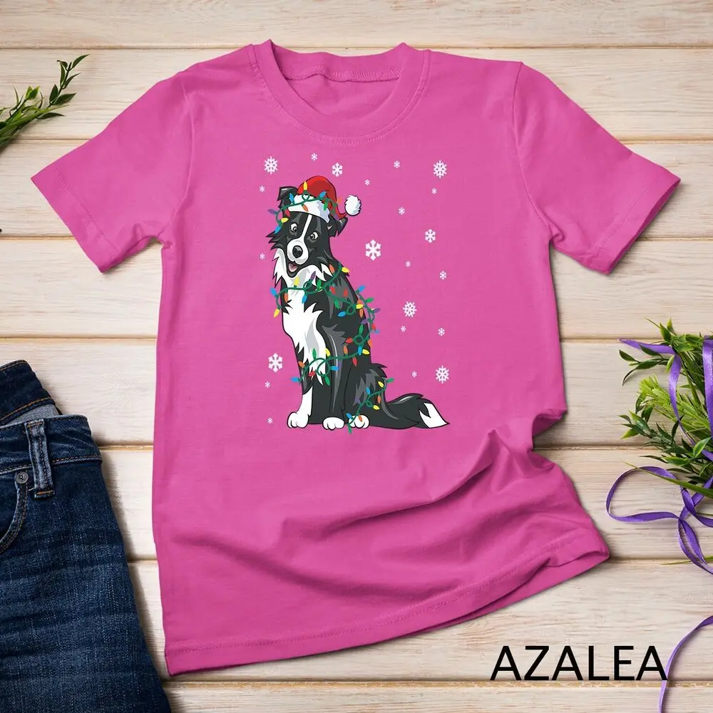 Border Collie Wrapped In Christmas Lights Dog Unisex T-shirt