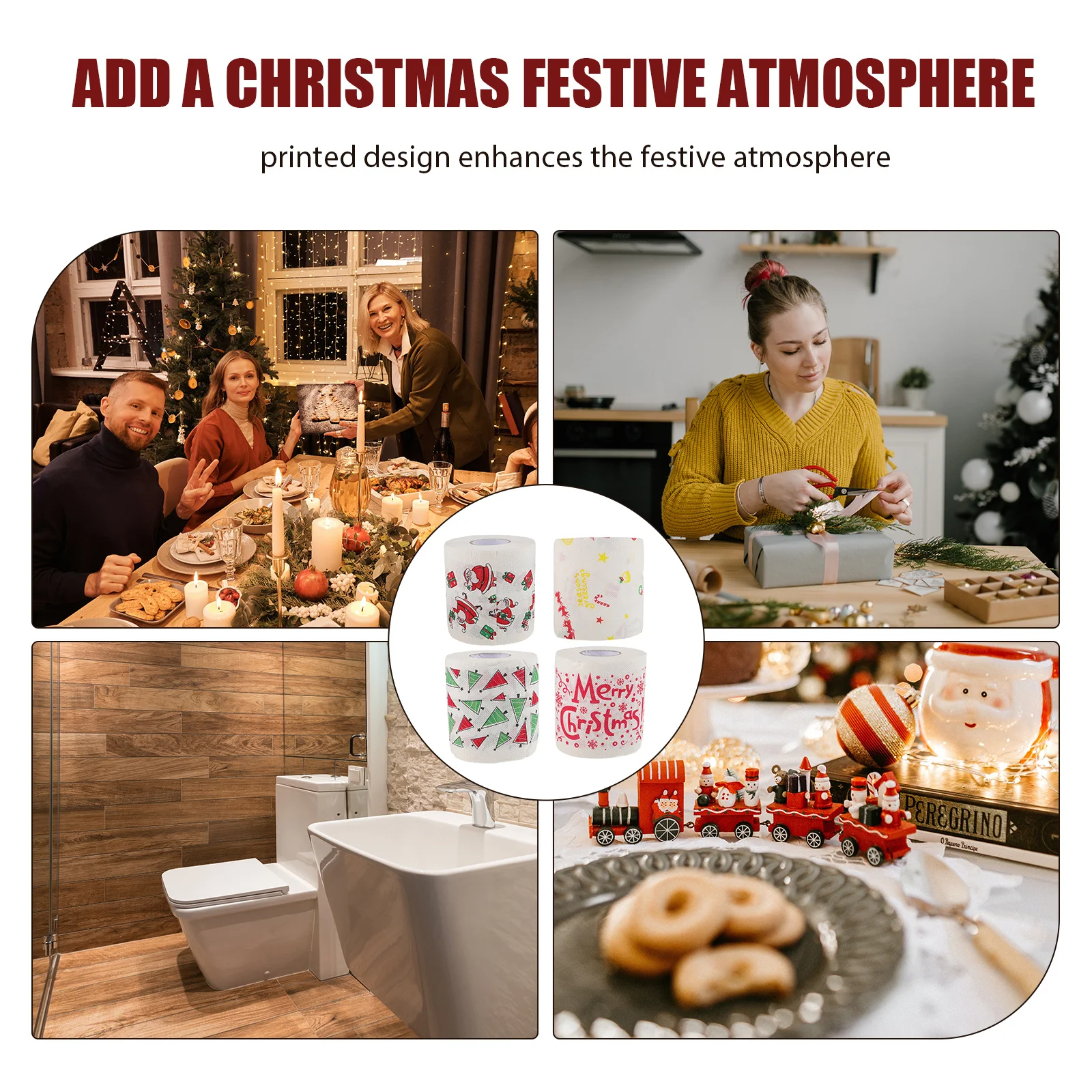 4-rollen kerstoiletpapier dik dubbellaags vrolijk kerstservetpapier grappige kerstman vakantie badkamerbenodigdheden