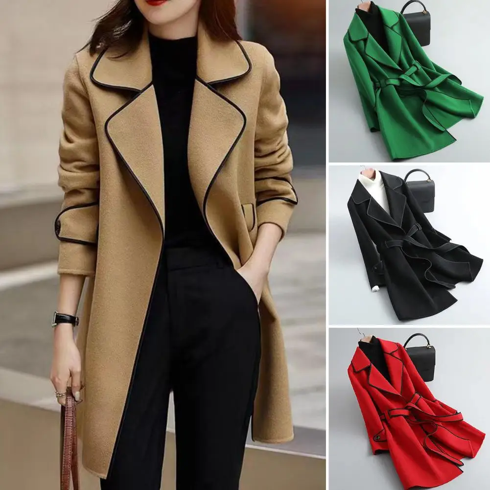 Women Woolen Coat Washable Ladies Jacket Elegant Streetwear  Trendy Suit Collar Open Stitch Woolen Coat