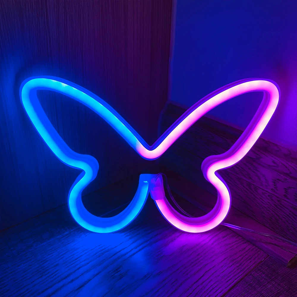 1pc Butterfly Shape LED Neon Sign, USB & Battery Powered Novelty Neon Mini Night Light, Bedroom Kids Room Party Wall Decor