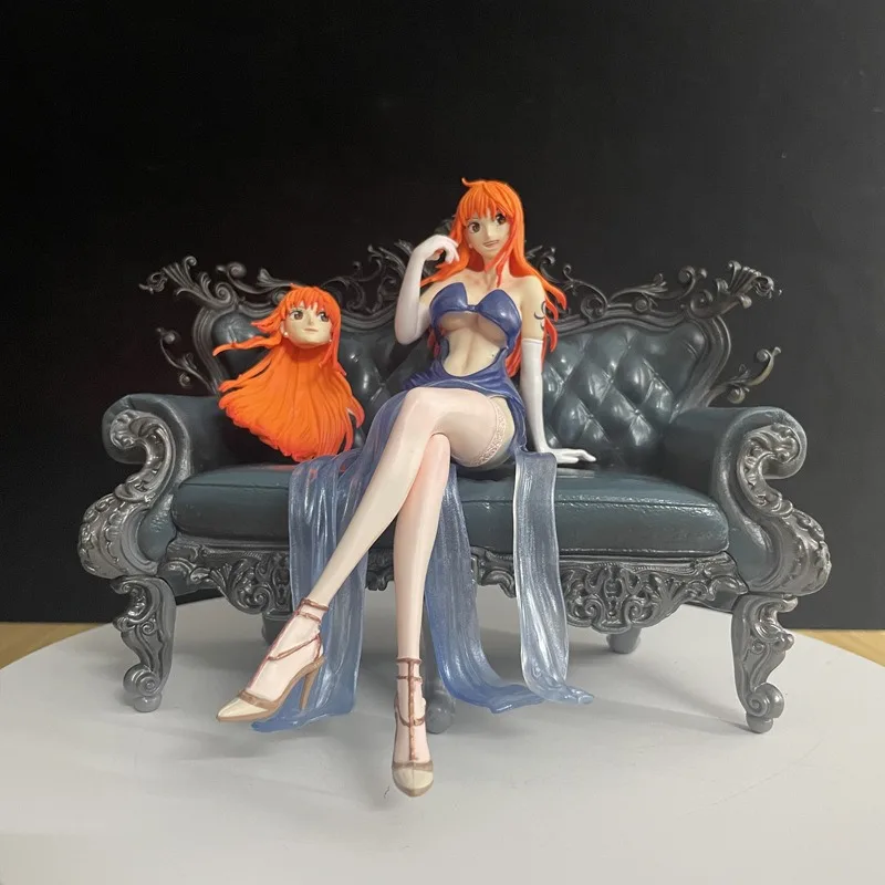 17CM One Piece Anime Nami Figure sofa Action cute room ornament Statue figurine toys model Collection Doll for Children toy Gift