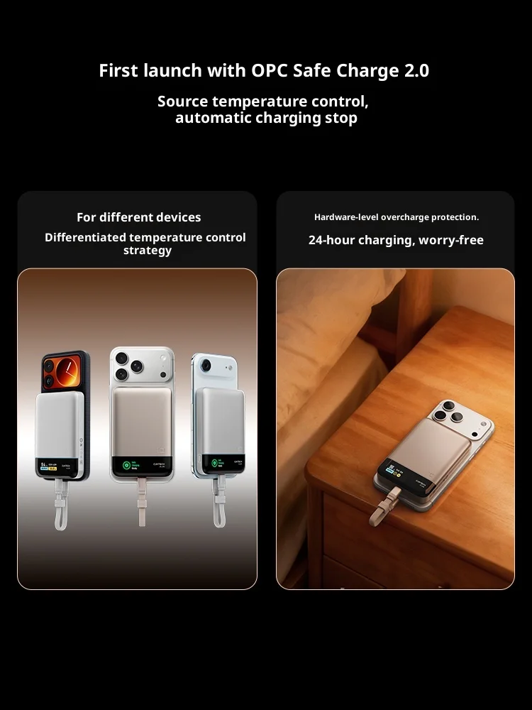 CUKTECH 10 Magnetic Power Bank with Charging Cable 55W MAX Fast Charging 10000mAh Portable TFT Color Screen Power Bank for Gift