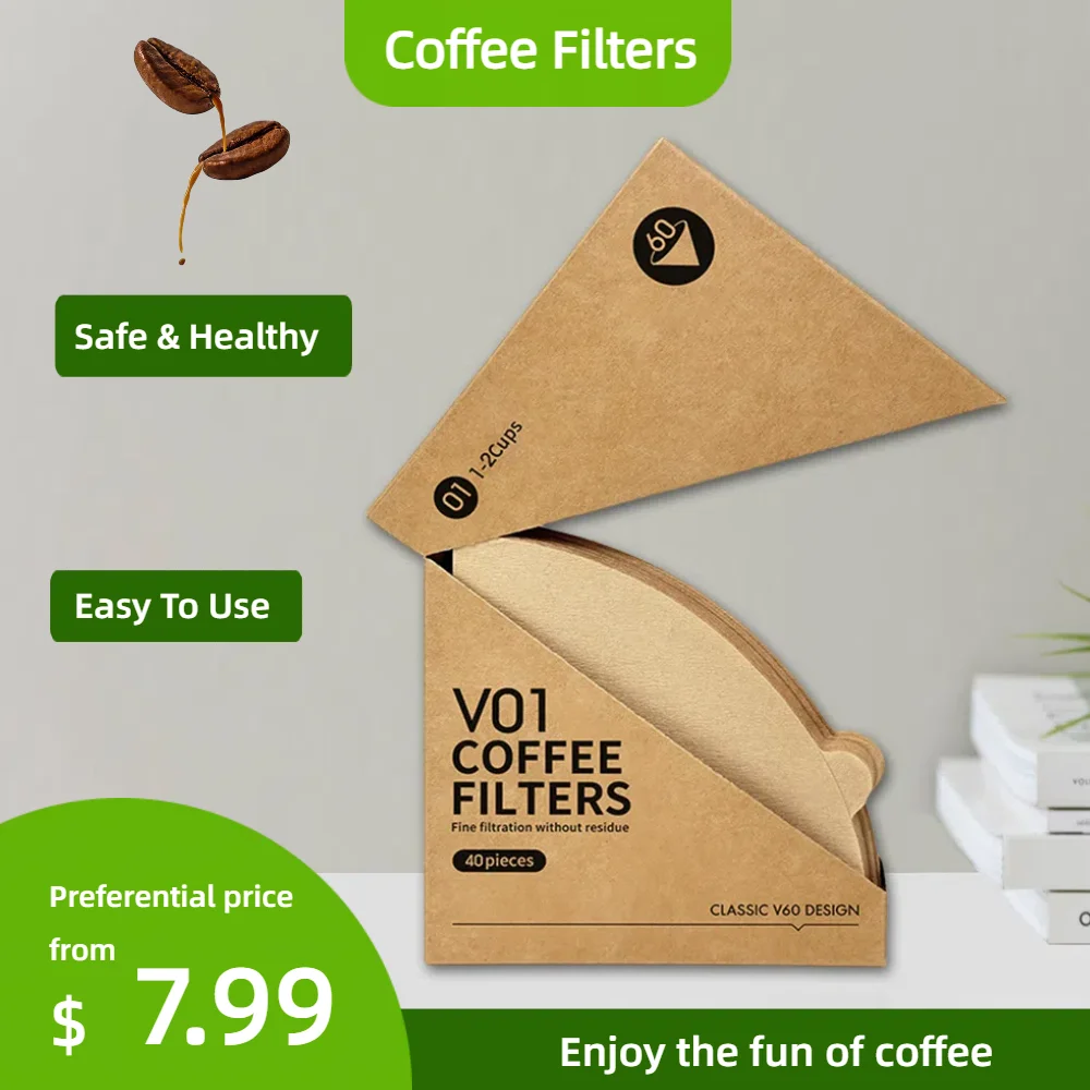 2PCS 60° Coffee Filters, 100 Count 1-4 Cups Cone Unbleached Natural Brown Disposable Coffee Filter Paper Coffee Tool Accessories