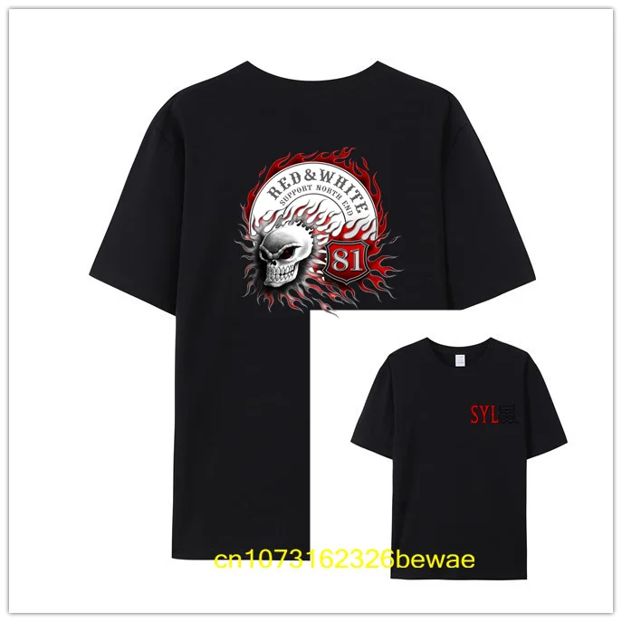 تي شيرت Hells Angels للدراجة النارية على شكل جمجمة لهب 100% قطن صيفي تي شيرت لهب 81 تي شيرت رجالي مطبوع على الوجهين الأكثر الاستبداد