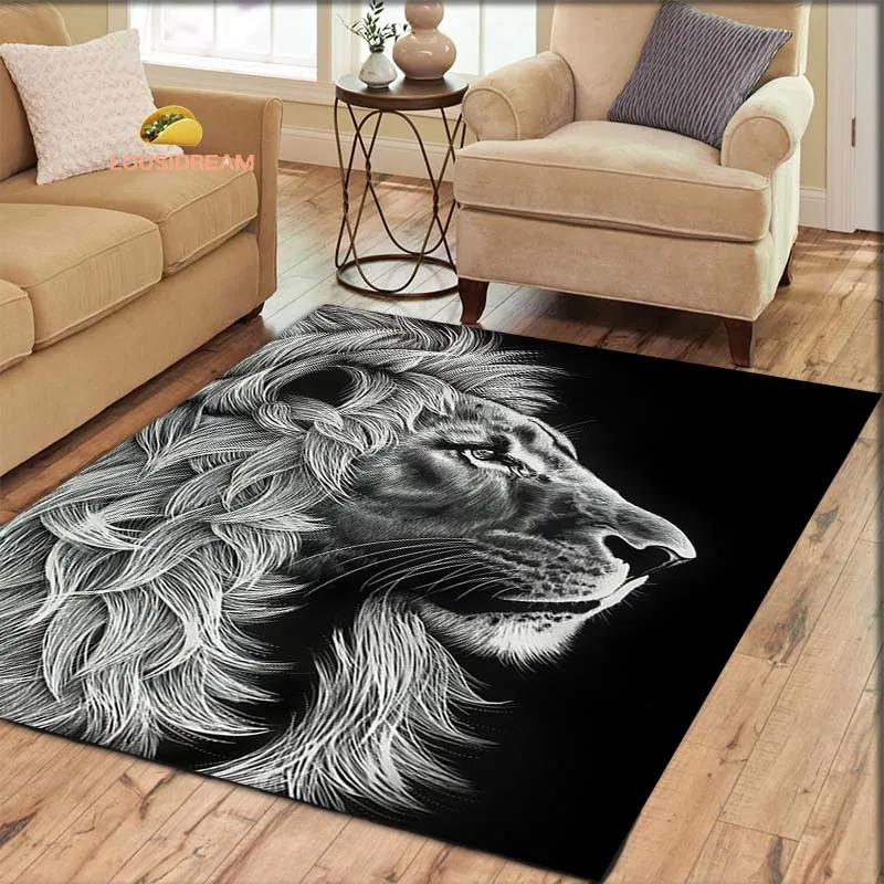 

Mighty Lion Head Living Room Bedroom Beautiful Carpet Non-slip Carpet Photography Props Birthday Gift Room Carpet Picnic Rug