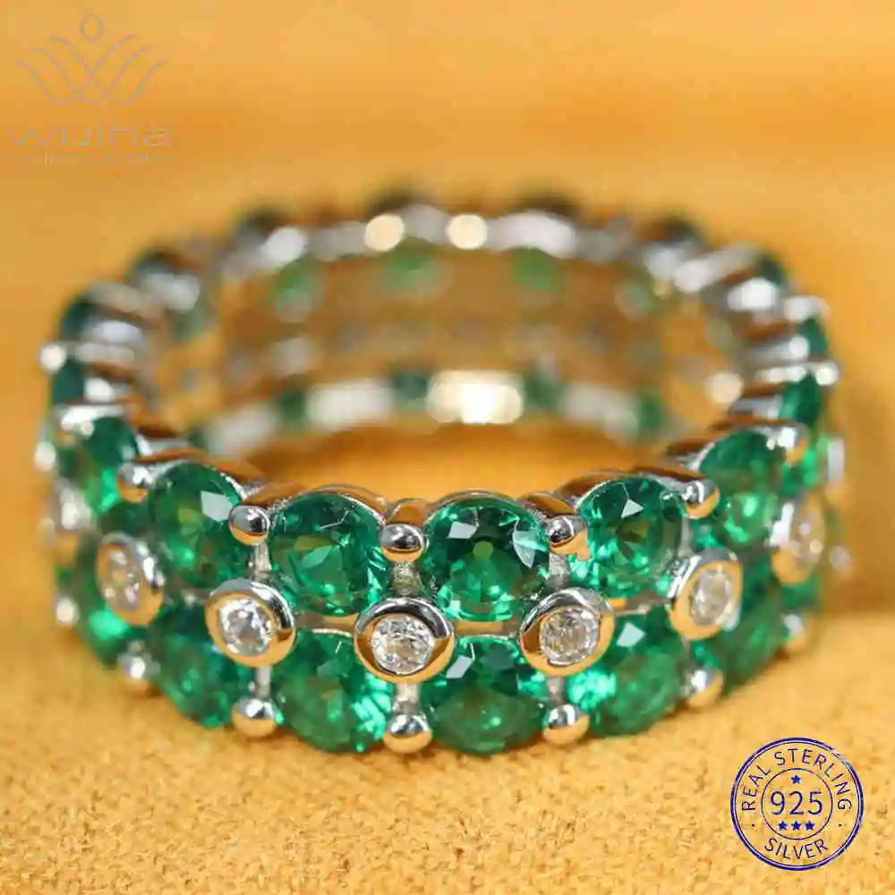 

WUIHA 925 Sterling Silver Round Cut Emerald High Carbon Diamonds Wedding Band Engagement Cocktail Rings Fine Jewelry Wholesale