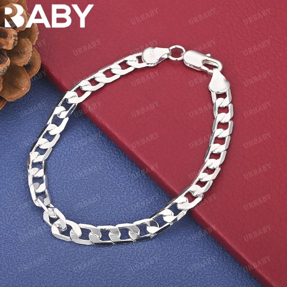 

Браслет URBABY из стерлингового серебра 925 пробы, 6 мм, с боковой цепочкой, для женщин и мужчин, модные украшения, милые очаровательные аксессуары для вечеринок, подарок на день рождения