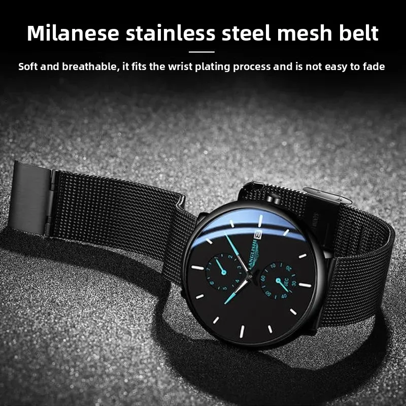 Men's Slim Waterproof Quartz Watch - Luminous Calendar Student Watchs (Korean Style)