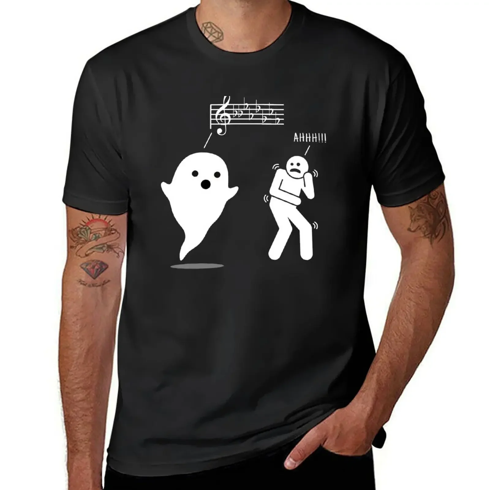 Scary Music Theory Ghost Saying Boo Funny Musician Teacher Pun T-Shirt anime tshirt vintage summer tops mens t shirts