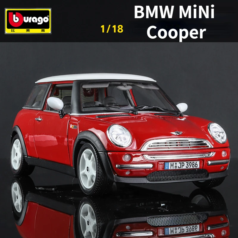 Bburago-Voiture l'inventaire BMW Mini Cooper à 2 portes ouvertes, modèle réduit en métal moulé sous pression, idéal comme cadeau pour un garçon, échelle 1:18