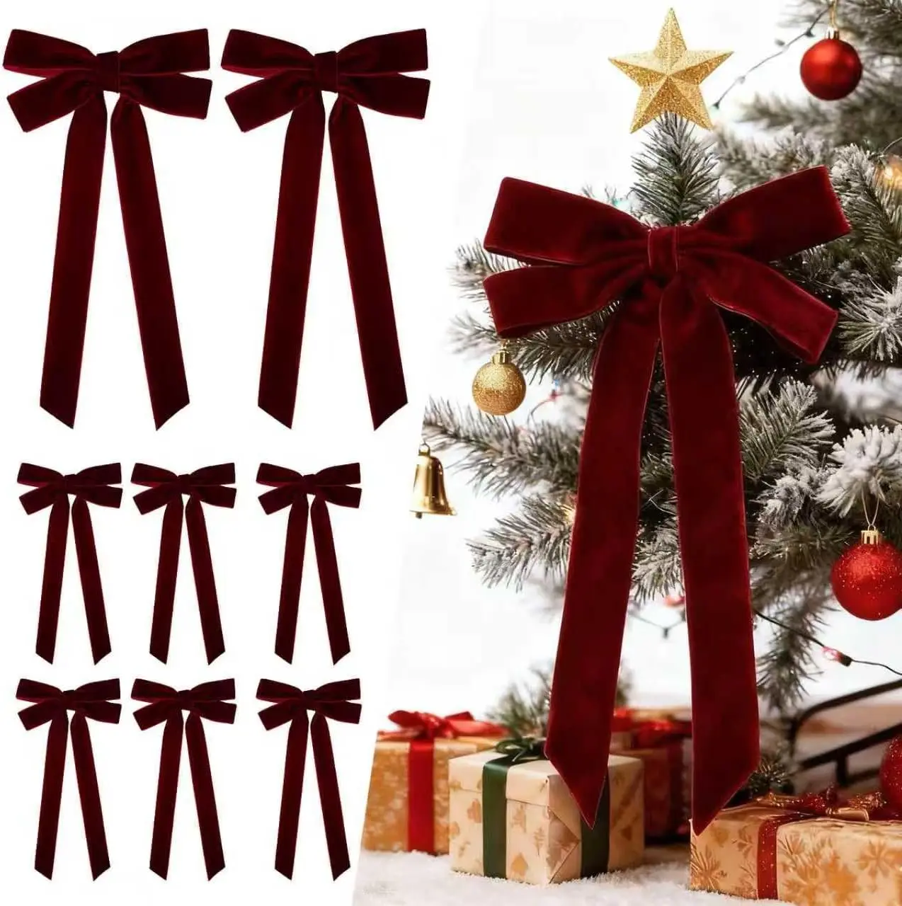 

18 шт. бордовые бархатные банты из ленты, 5x10 дюймов для рождественской елки, венка, мантии, гирлянды и подарочной упаковки