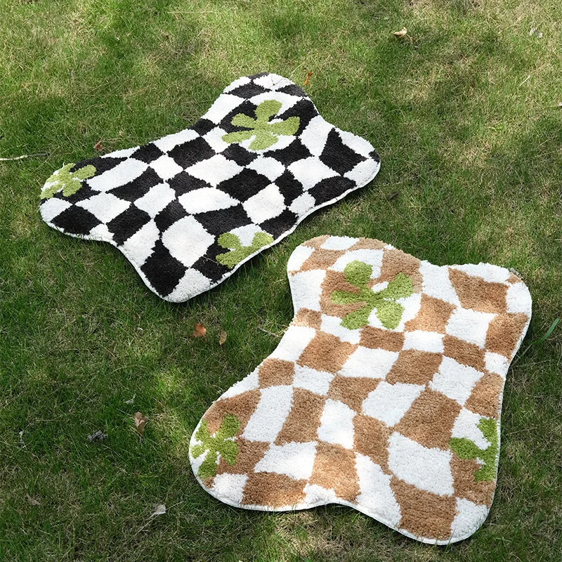 

Simple Checkerboard Latrine Bathroom Non-slip Mat Irregular Household Flocking Foot Mat Personality Tufted Absorbent Carpet