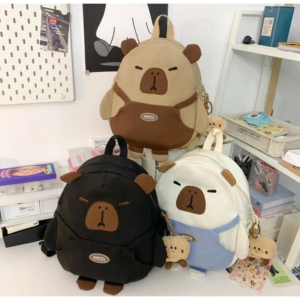 Cartoon Capybara Backpack Nylon Large Capacity Children's School Bag Storage Bag Travel Bag Cartoon Capybara Backpack Students