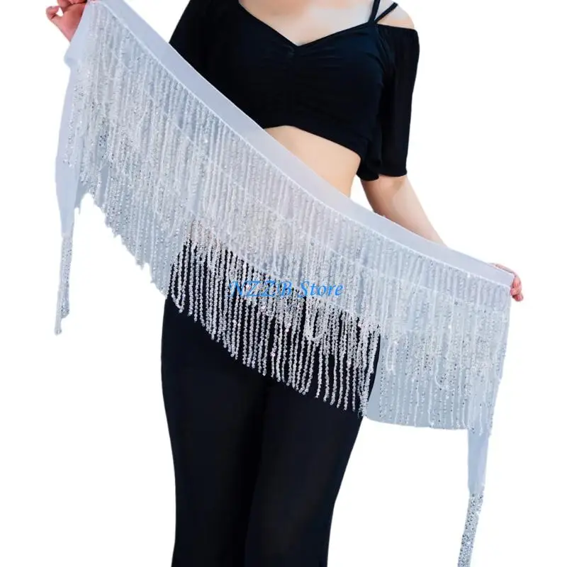 

T21F Breathable Belly Dance Belt Sparkling Fringe Design Professional Theater Costume Hip Scarf