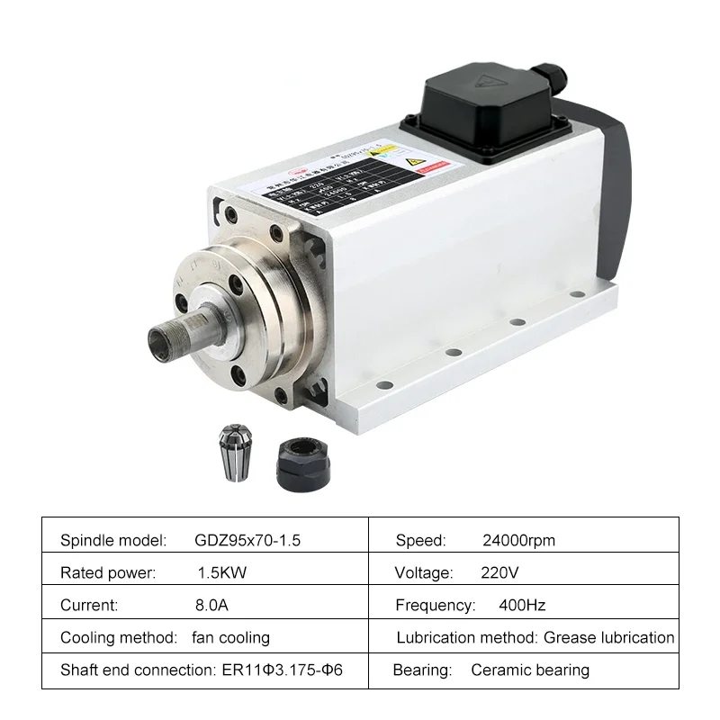 1.5KW مربع تبريد الهواء المغزل موتور فلاش + 1.5kw VFD العاكس + 1 مجموعة ER11 كوليت آلة طحن باستخدام الحاسب الآلي النقش طقم طحن