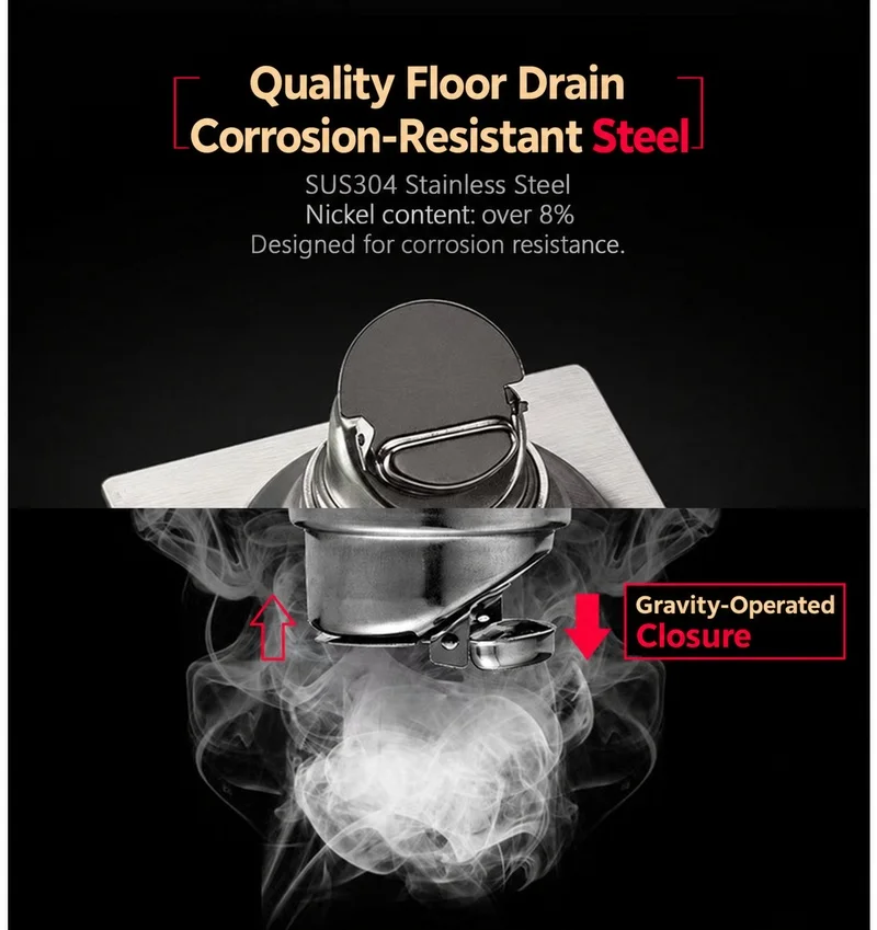304 Stainless Steel Floor Drain Anti-Odor Shower Drain for Bathroom Washing Machine Dual Purpose Floor Waste Drainage