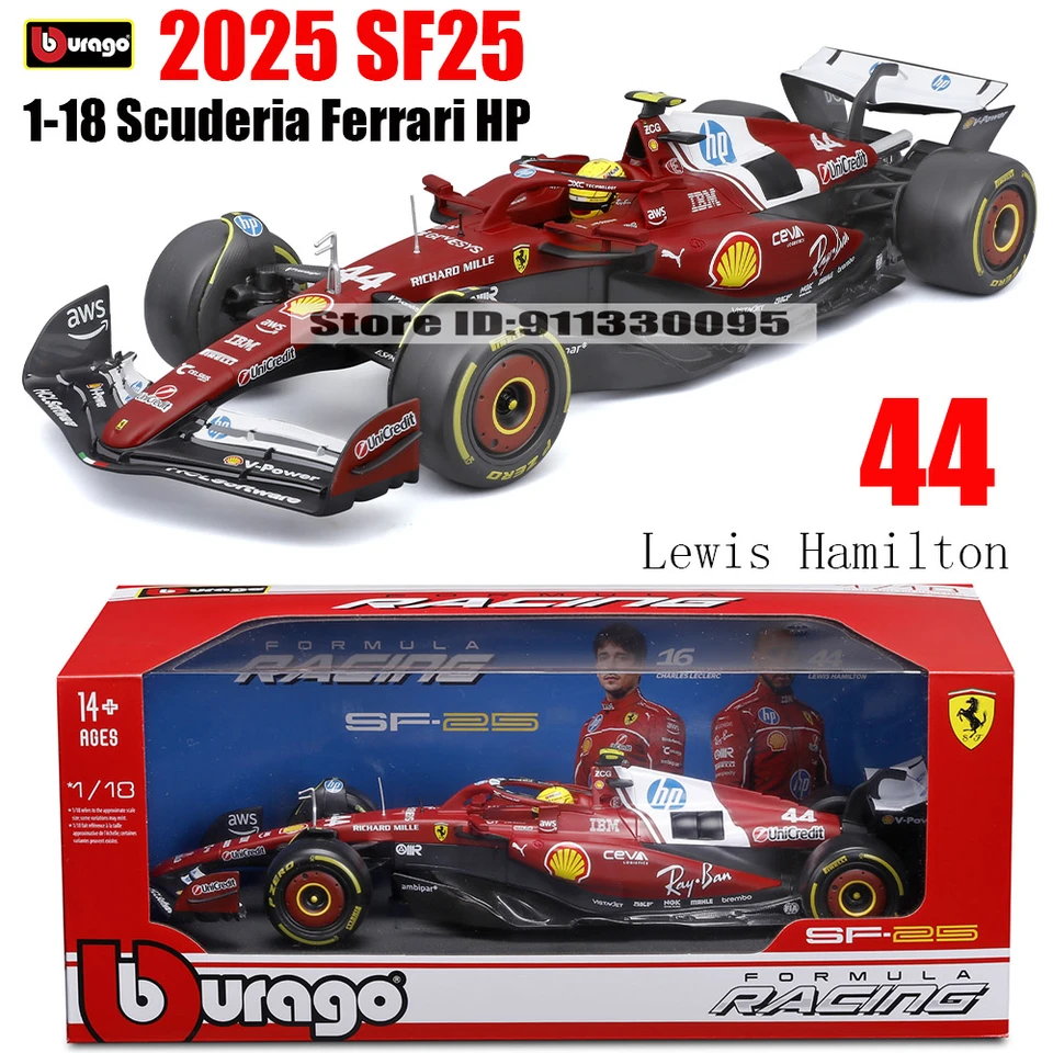 Bburago 1:18 2025 F1 Ferrari SF25 #16 Charles Leclerc #44 Lewis