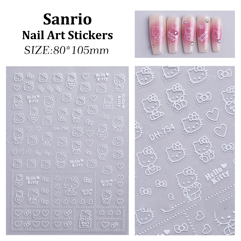 1 Sheet Kawaii Sanrio Cartoon Nail Stickers Hello Kitty Animation Nail Decals Press On Nails Art Supplies