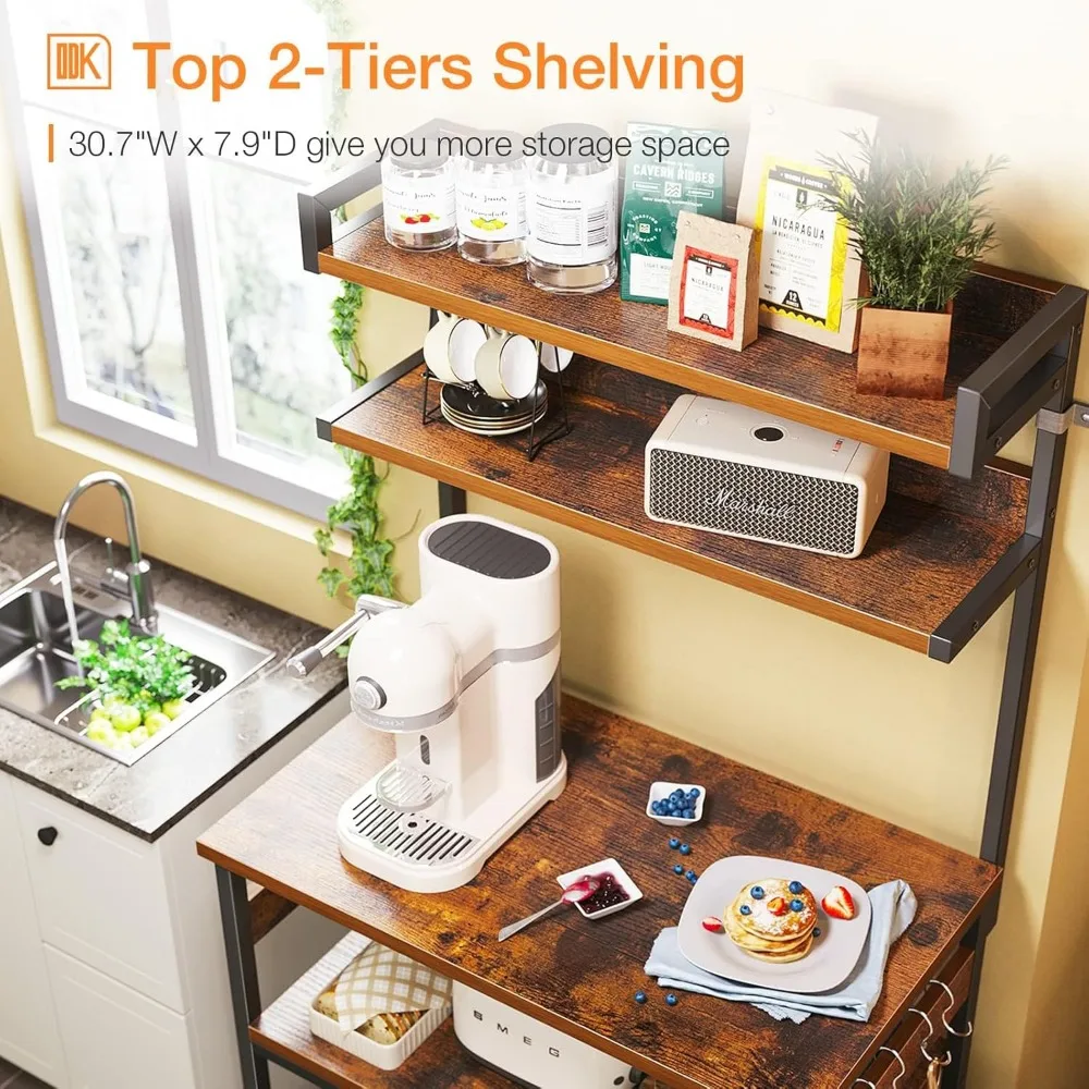 Bakers Rack with Power Outlet, Storage 5-Tiers, Microwave Stand Kitchen Rack 16.5 * 31.5 * 59 inches, Kitchen Island