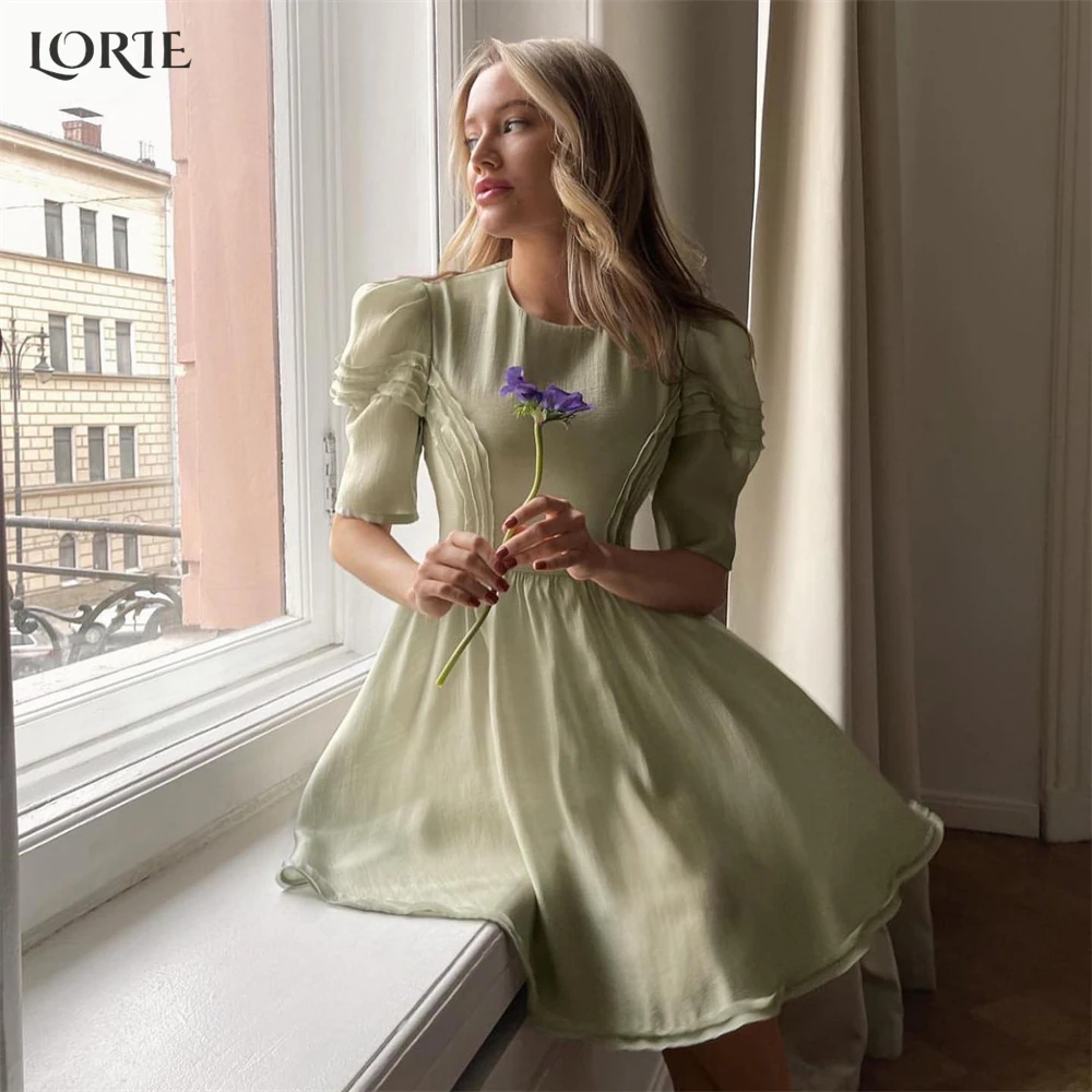 

LORIE Mint Green Formal Prom Dresses O-Neck A-Line Mini Graduation Evening Dress Ruched Short Sleeves Homecoming Party Gowns