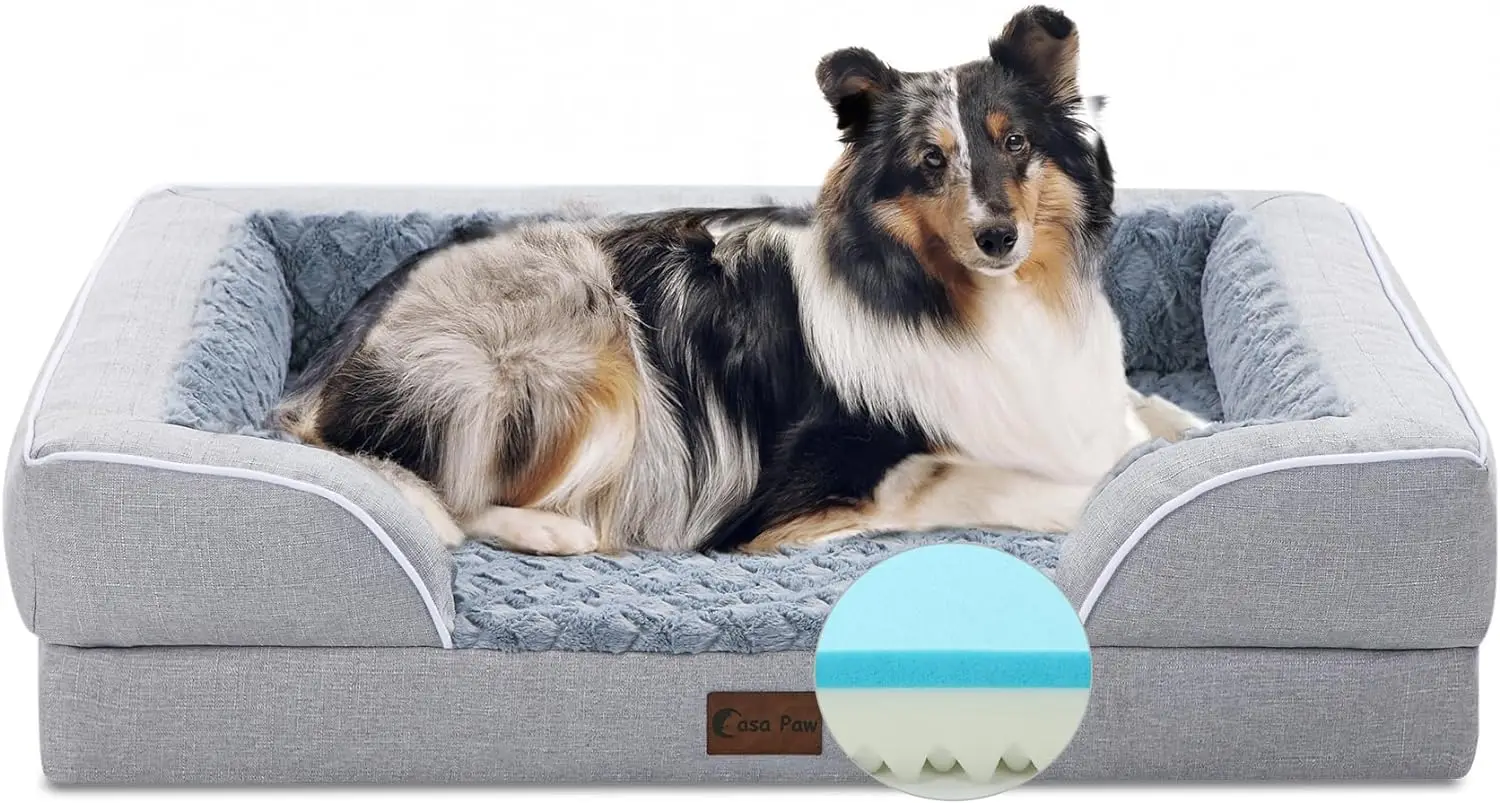 

Memory Foam Large Dog Bed with Bolsters, Cooling Dog Beds for Large Dogs, Waterproof Orthopedic Dog Couch Bed Nonskid Bottom