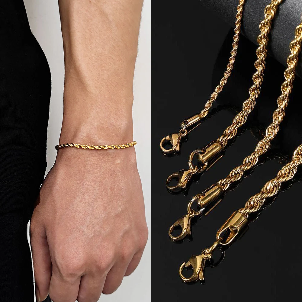 2/3/4/5/6MM Edelstahl Armband Für Frauen Männer Gold Farbe Twisted Seil kette Armreif Mode Nie Verblassen Schmuck Zubehör
