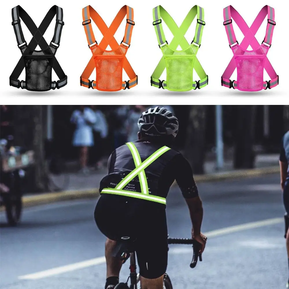 

Multicolor Highlight Reflective Vest Lattice Reflective Straps Night Work Warning Clothing Running Cycling with Pocket