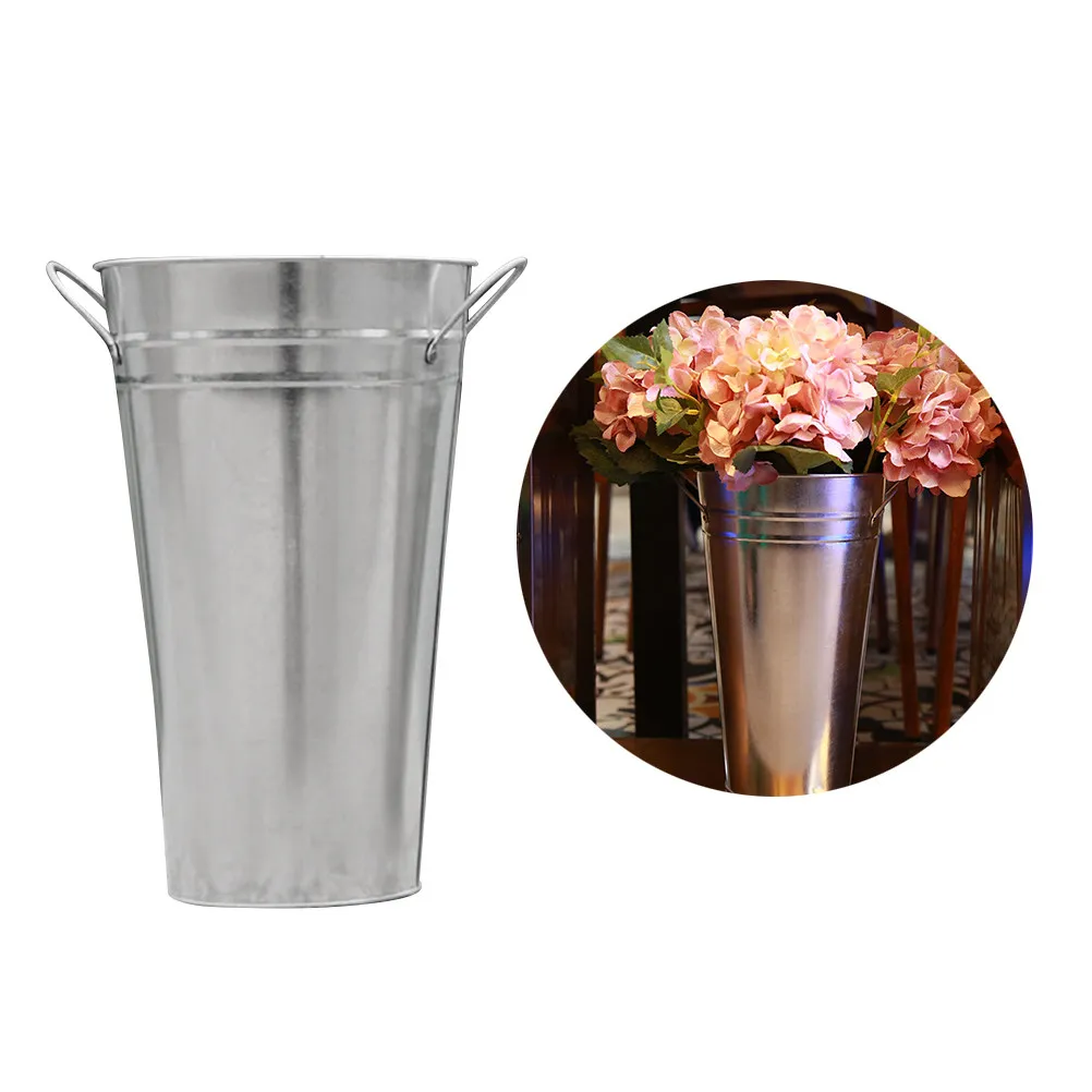 2Pcs Galvanized Flower Buckets Metal Tin Buckets Hanging Rustic Wedding Centerpieces Garden Decor Party Favors