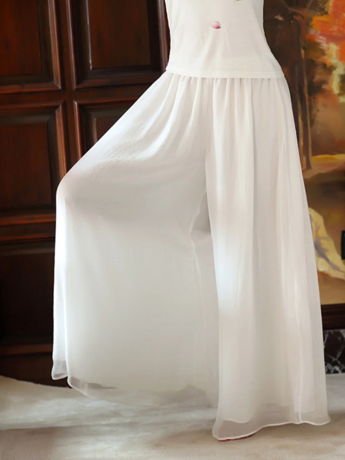 

n Yoga Pants Women's Loose Meditation Wide Leg Casual Long Pants White Summer New Arrival Simple Commute Sle Polyest...