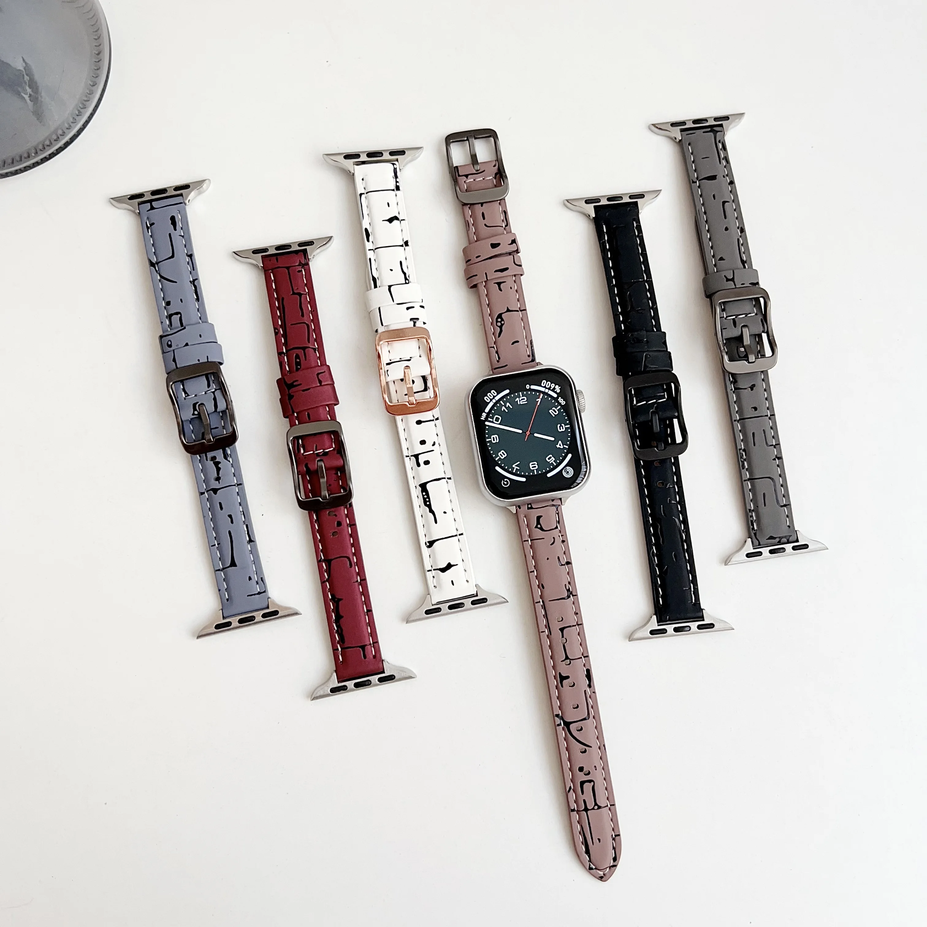 Ink Patterned Leather Strap Compatible with Apple Watch Series 5/6/7/8/S10 And iWatch Ultra2 38mm 40mm 41mm 42mm 44mm 45mm 46mm