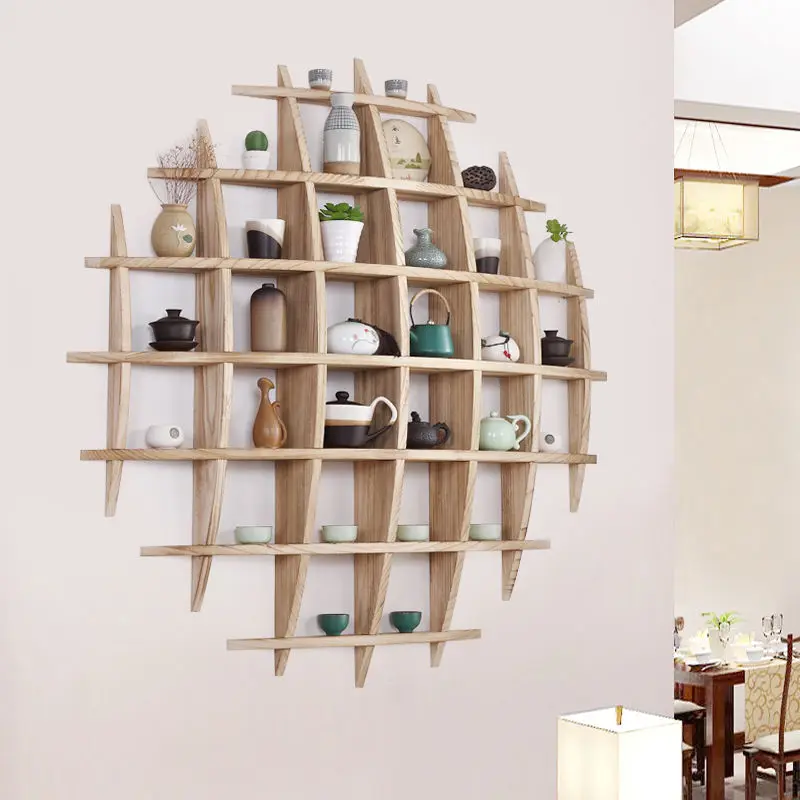 Bogu rack solid wood modern minimalist Chinese style wall-mounted wall-mounted tea shelf rack tea set rack display rack