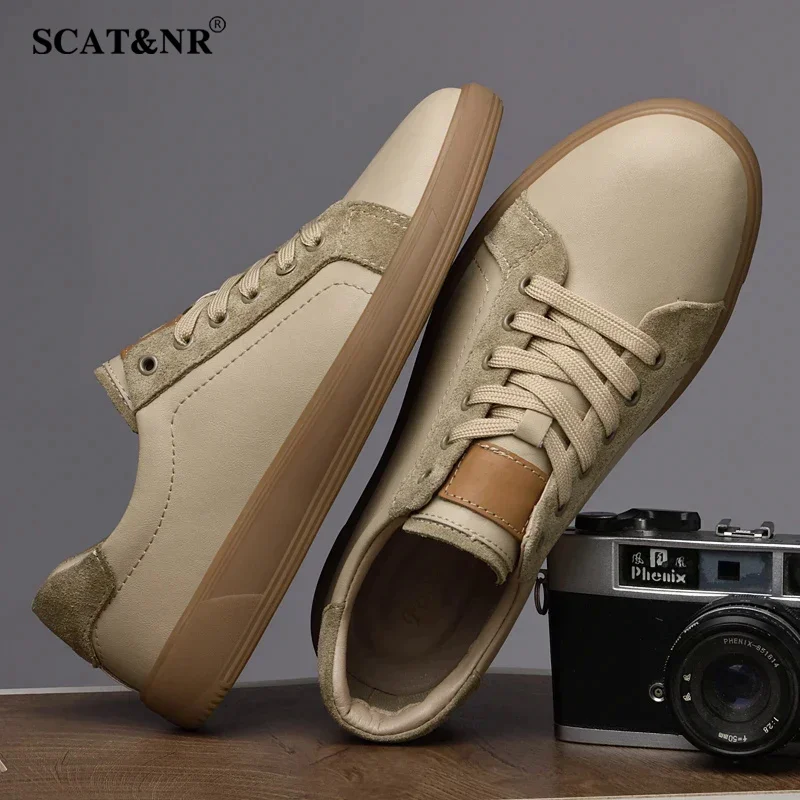 Genuine leather men casual footwear skateboarding shoes luxury brand sneakers versatile sports shoes simple male luxury shoes image 5