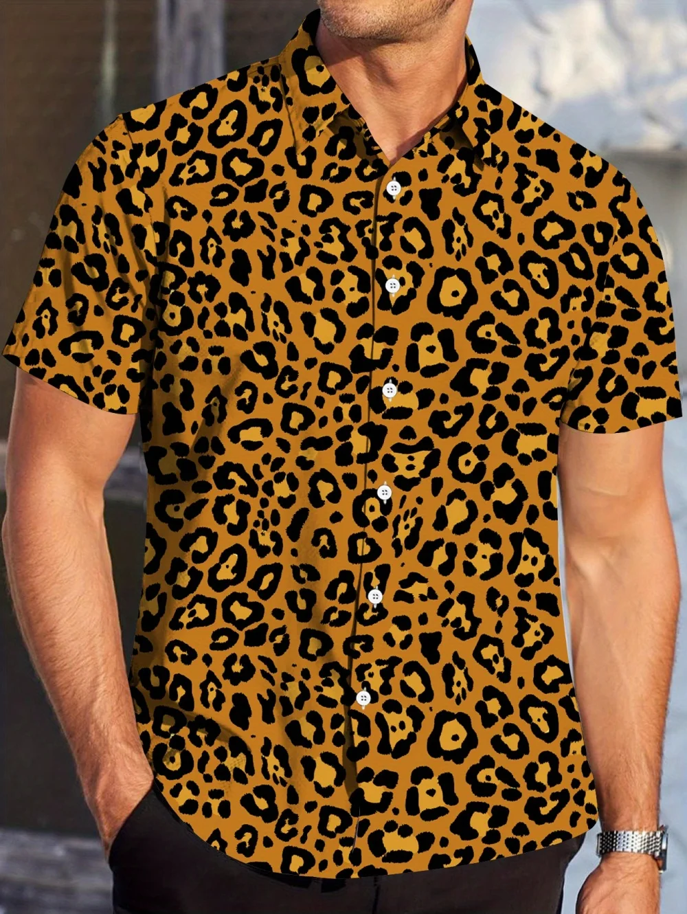 

Summer Leopard Print Men's oversize Casual Short Sleeve Shirt Colorful Animal Pattern Fashion Versatile Party Daily Male Shirts