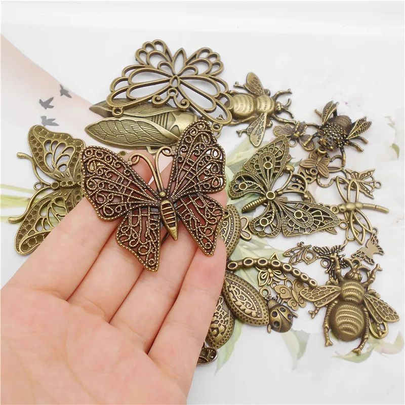 10pcs Mix Anima Charms Butterfly Pendant Bohemia Jewelry Making Antique Colors Plated Zinc Alloy Vintage Charms