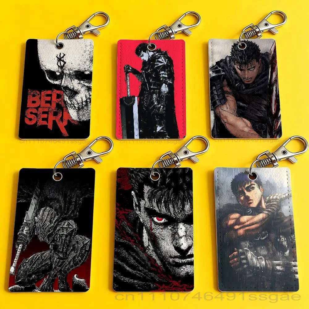 Estuche para tarjetas de cuero Cool B-Berserk Guts, llavero, anillo para llaves, etiquetas de acceso, estuche para tarjetas de identificación, llavero