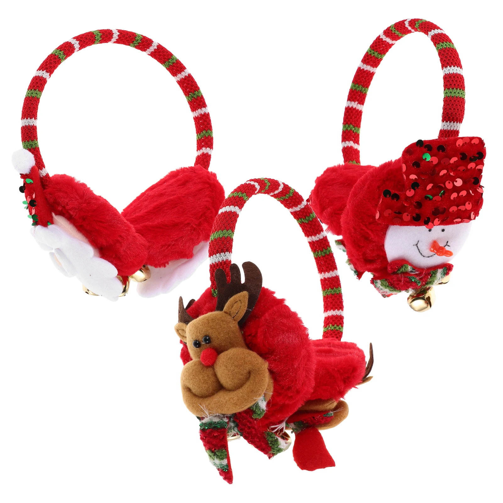 

3pcs Festive Christmas Muffs Soft Holiday Earmuffs With Santa Snowman Reindeer Design Warm Winter Ear Warmers For Women Men