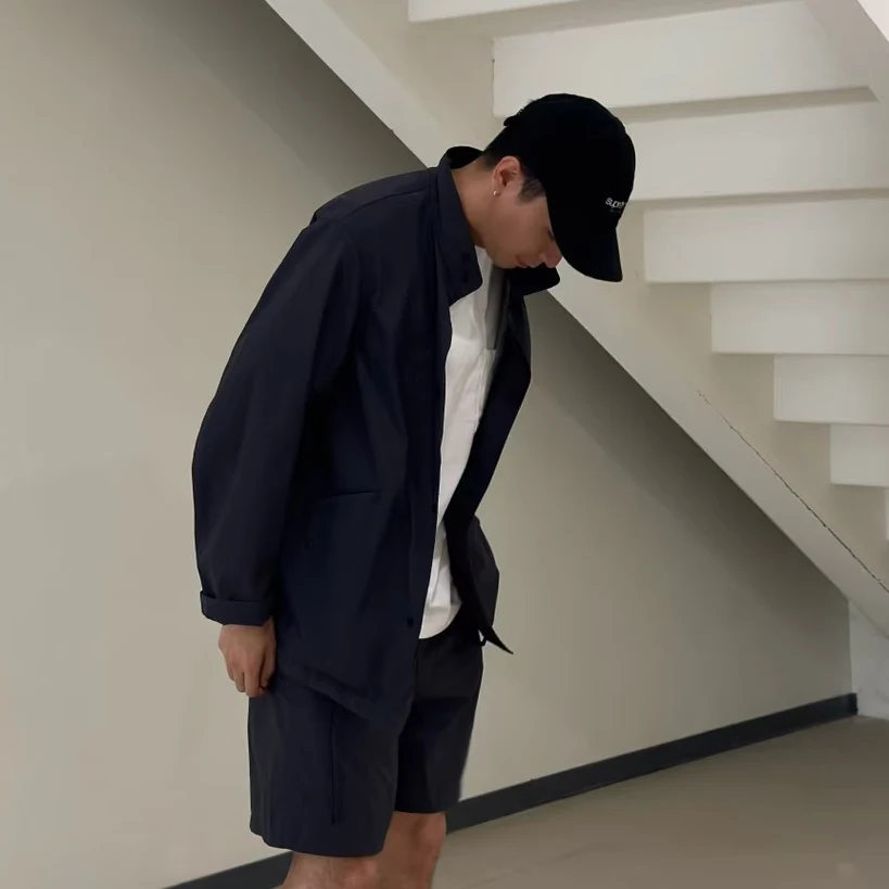 

DANTON stand-up collar drawstring long-sleeved nylon snap-down windbreaker jacket