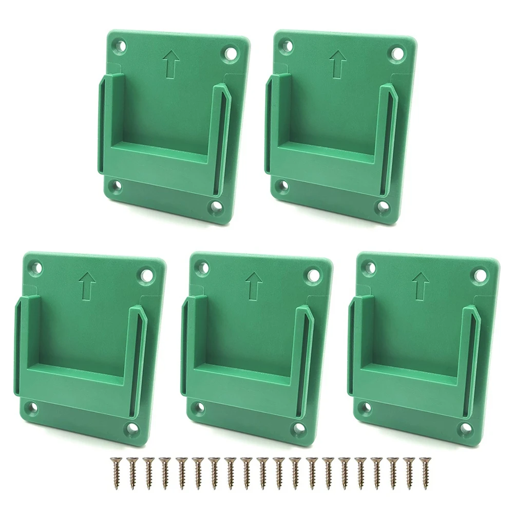 5Pcs Wall Mount Holder Tool Storage Rack Bracket Fixing Devices for Hitachi/Hikoki/Metabo HPT 18V 36V Power Tool Green