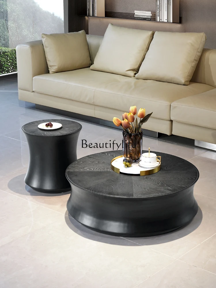 Italian Minimalist Coffee Table Designer High-Grade Simple Black Light Luxury round Coffee Table Combination