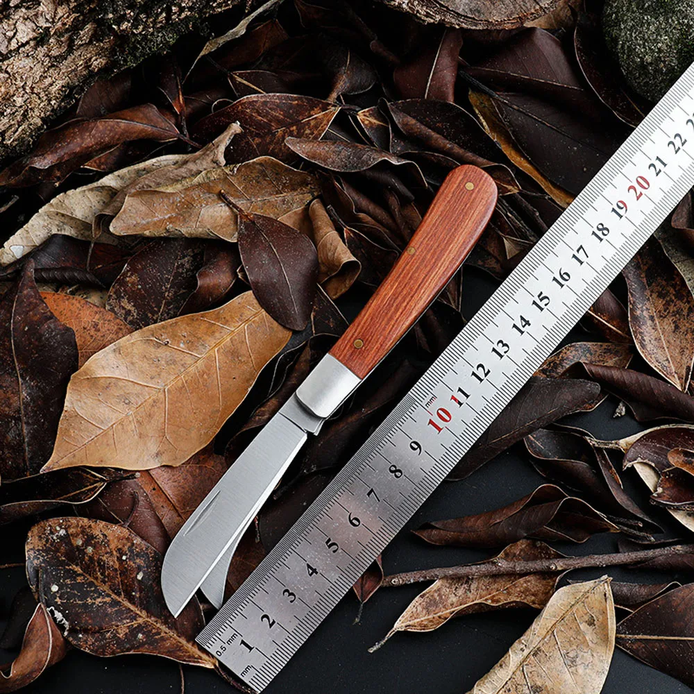 Garden Grafting Knife Stainless Steel Mushroom Electrician Folding Pocket Knife EDC Hand Tools Wooden Handle Camping Gadgets