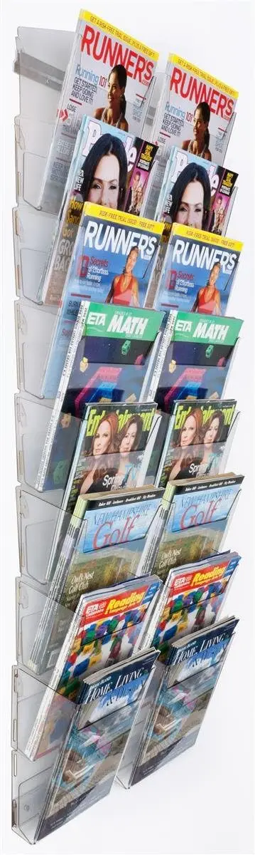 16-Pocket Magazine Rack for Wall Mount, Tiered Literature Holder Keeps Catalogs Organized While on Display, Mounting Hardware In