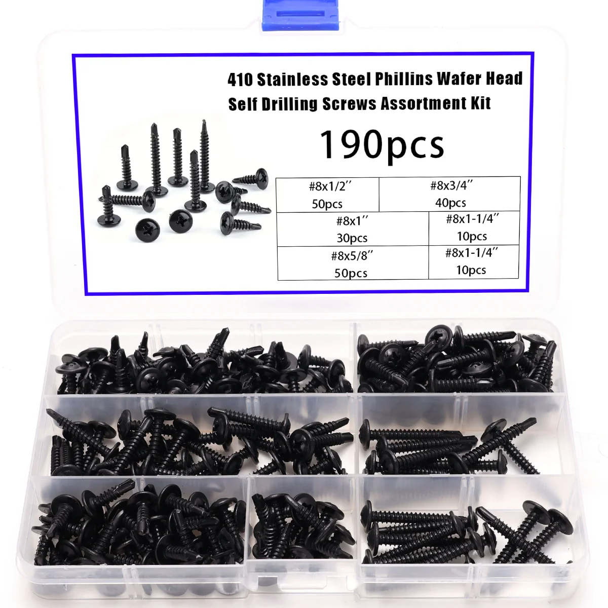 190pcs Black Phillips Head Self-Drilling Screws, Dovetail Self-Drilling Screws, Large Flat Head Self-Tapping Screws