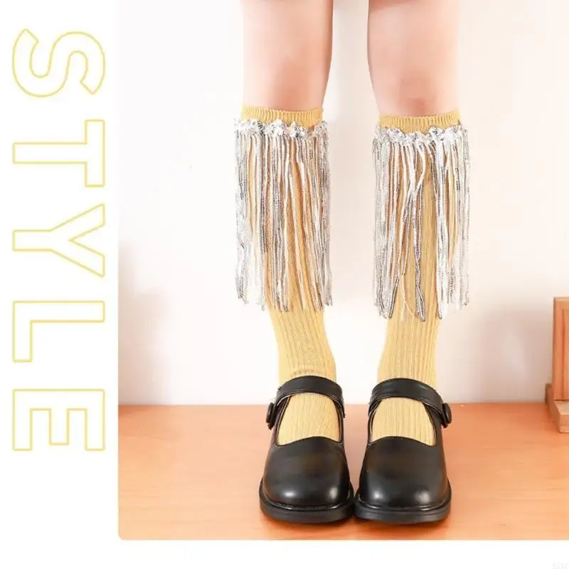 A5YC Fringed Trim Knee High Socks Little Girl School Party Socks Spring Dress Socks
