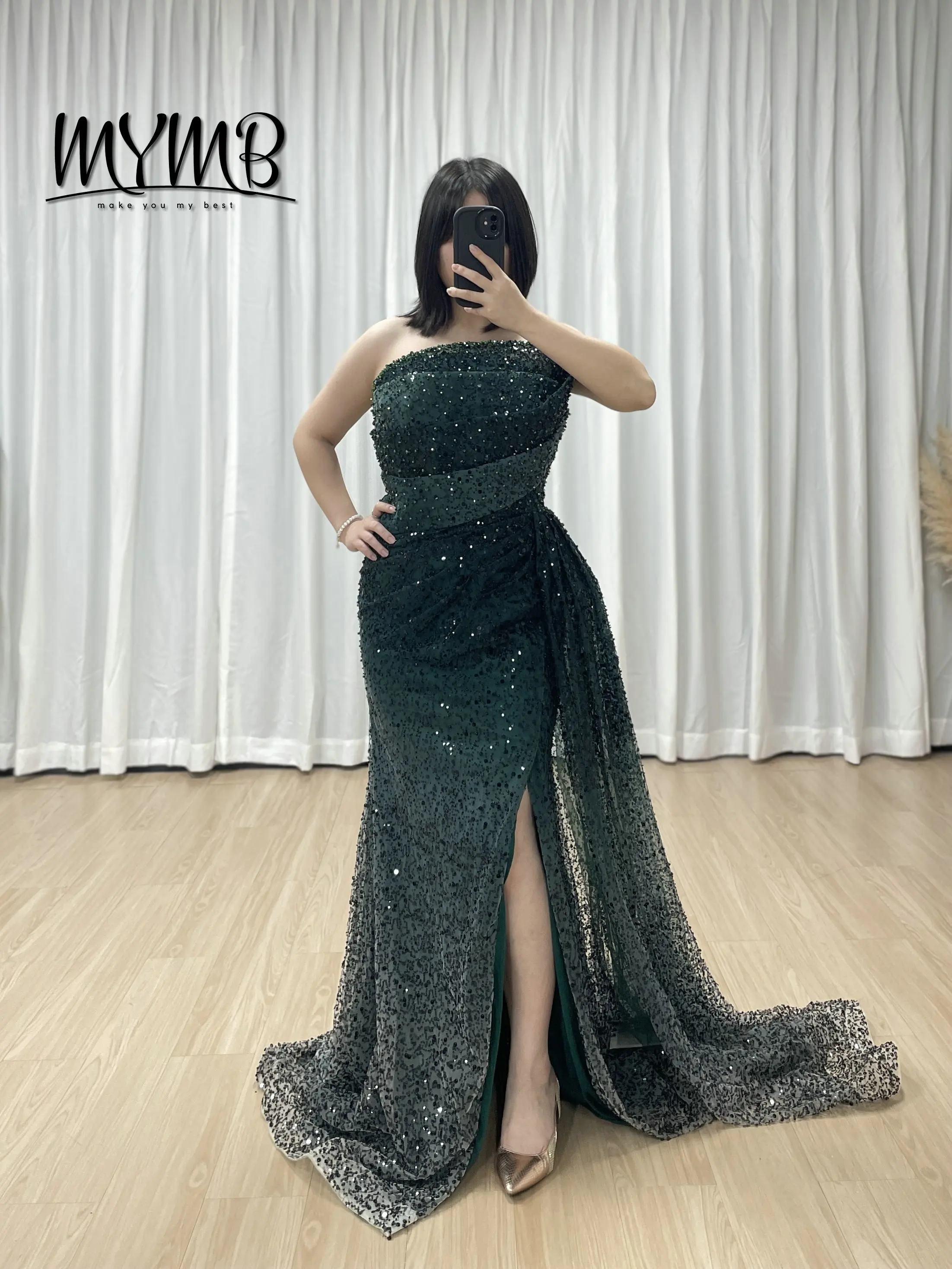 

MYMB Unique Gradient Green Modern Prom Evening Dress Gown With Sparkly Sequin Deaded Sexy High Slit For Formal Occasions MY30184