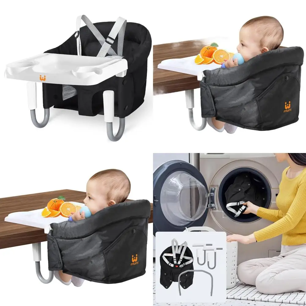 

Портативный детский стульчик для кормления с подносом, крепится к обеденным столам, компактное сиденье для малышей - чисто черный цвет