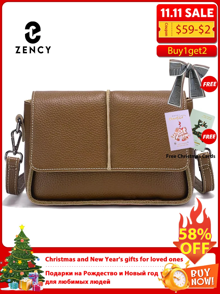 

Классическая винтажная кожаная сумка через плечо Zency для женщин, простая маленькая квадратная сумка для ежедневных поездок, коричневая кофейная сумка