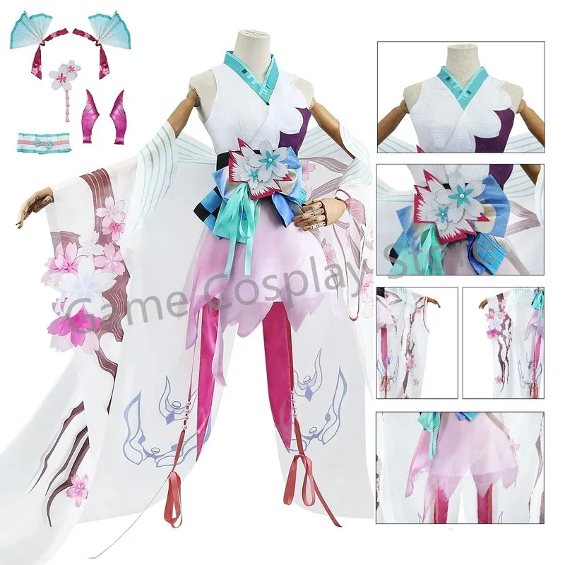 SSR Onmyoji RPG Collab x Miku Kimono Yukata الزي شعر مستعار أحذية أنيمي زي حفلة تنكرية للهالوين أزياء تنكرية للنساء Girlsx؛