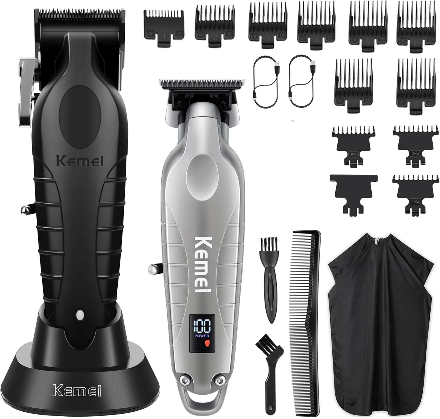 

Kemei Professional Hair Clippers and Trimmers Set Barber Hair Cutting Machine Rechargeable Electric Beard Trimmers Grooming Kit